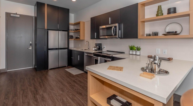 Spacious kitchens with thoughtful details a kitchen with black cabinets