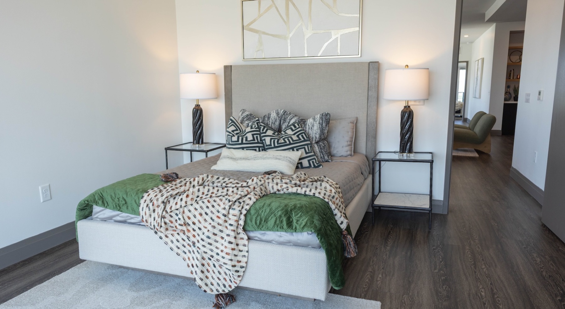 Bedroom with natural lighting and high ceilings