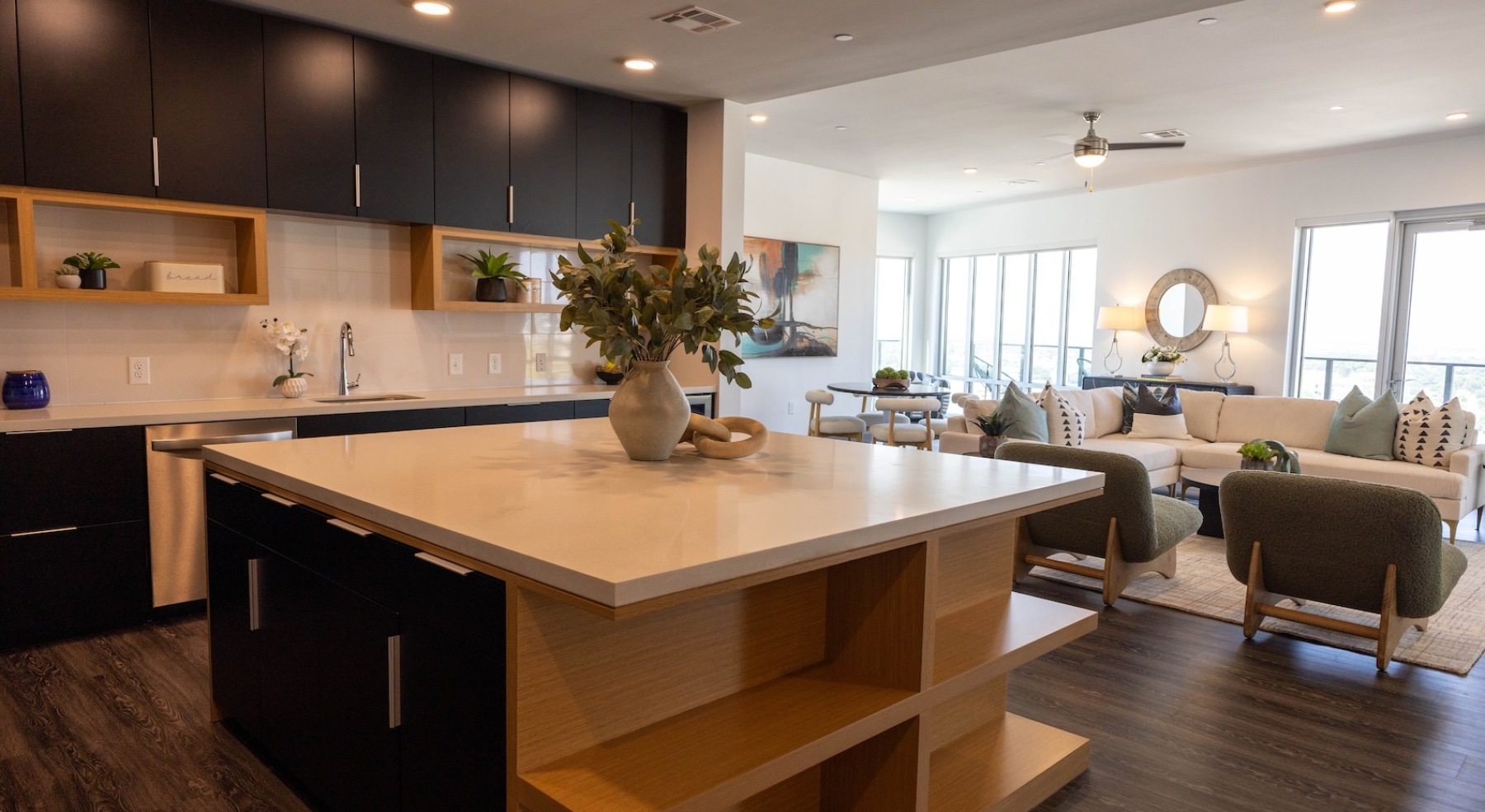 Well-lit kitchen with ample counter space