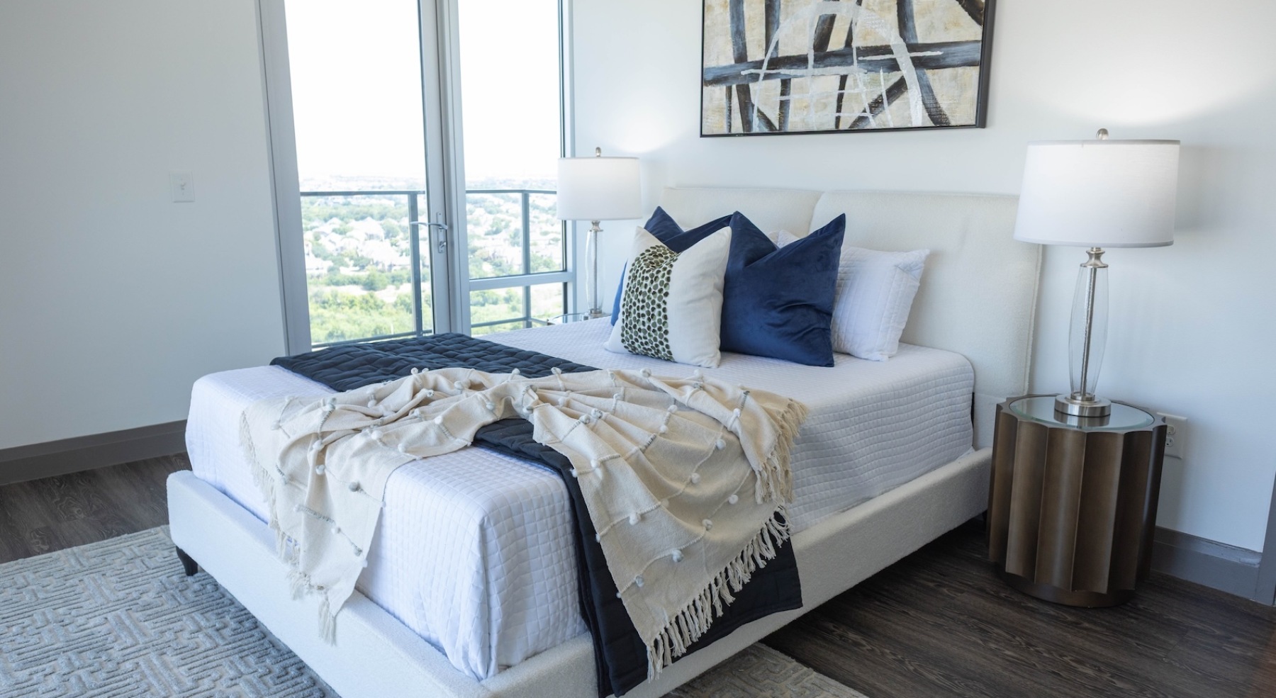Bedroom with natural lighting and high ceilings